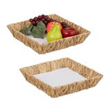 Relaxdays fruitschaal, set van 2, gevlochten mandje voor fruit, brood etc., waterhyacint, 7x30x30 cm, boho stijl, natuur