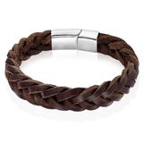 LGT JWLS LGT Jewels Heren armband Gevlochten Leer Edelstaal Bruin Zilverkleurig-21cm