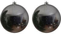 Decoris Grote Kerstbal - Zilver - Glans - Kunststof - 14 cm - 2 Stuks