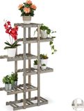 Merkloos Relaxdays Plantenrek Hout 5 Laags Bloemenrek Binnen Bloementrap Shabby 125x81x25 cm Grijs