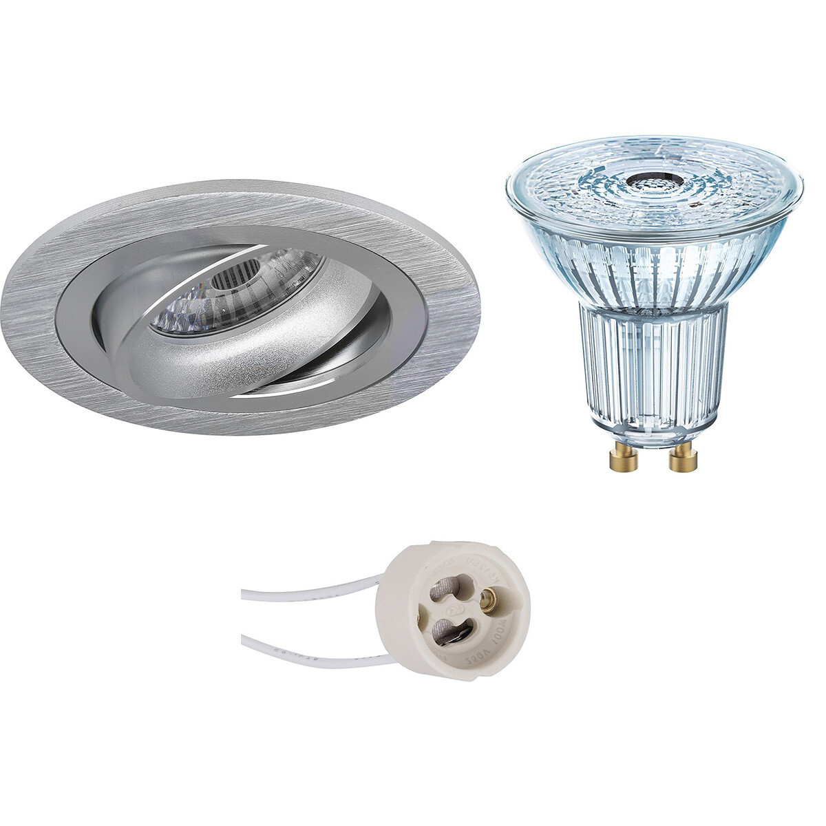 Osram - LED Spot Set - Parathom PAR16 930 36D - Pragmi Alpin Pro - GU10 Fitting - Dimbaar - Inbouw Rond - Mat Zilver - 3.7W - Warm Wit 3000K - Kantelbaar Ã˜92mm