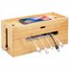 Relaxdays Kabelbox van bamboe voor stekkerdoos met 6 stopcontacten, deksel, clips, natuurlijk, 16 x 34 x 13,5 cm