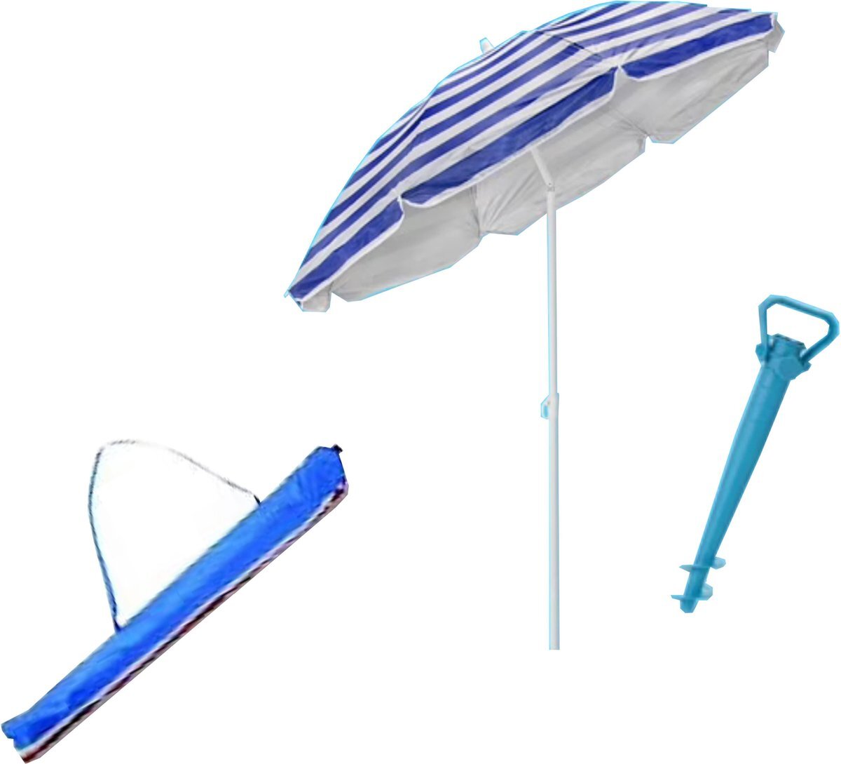 MK Strandparasol Tuin Parasol Met Plastic zandboor en op Berg Draagtas 170cm