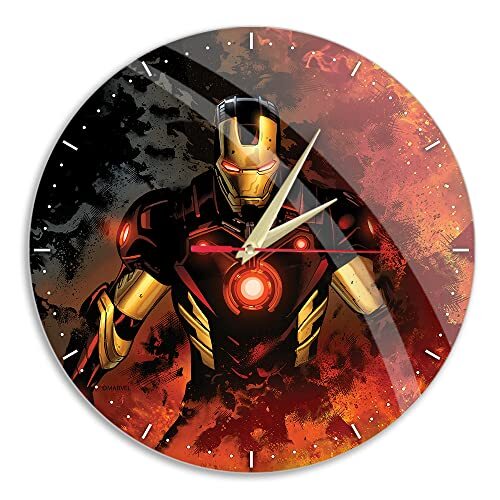ERT GROUP Originele en officieel door Marvel gelicentieerde glanzende wandklok, Iron Man 002-patroon, stil, uniek ontwerp, geverfde metalen wijzers, 30,5 cm (12 ")