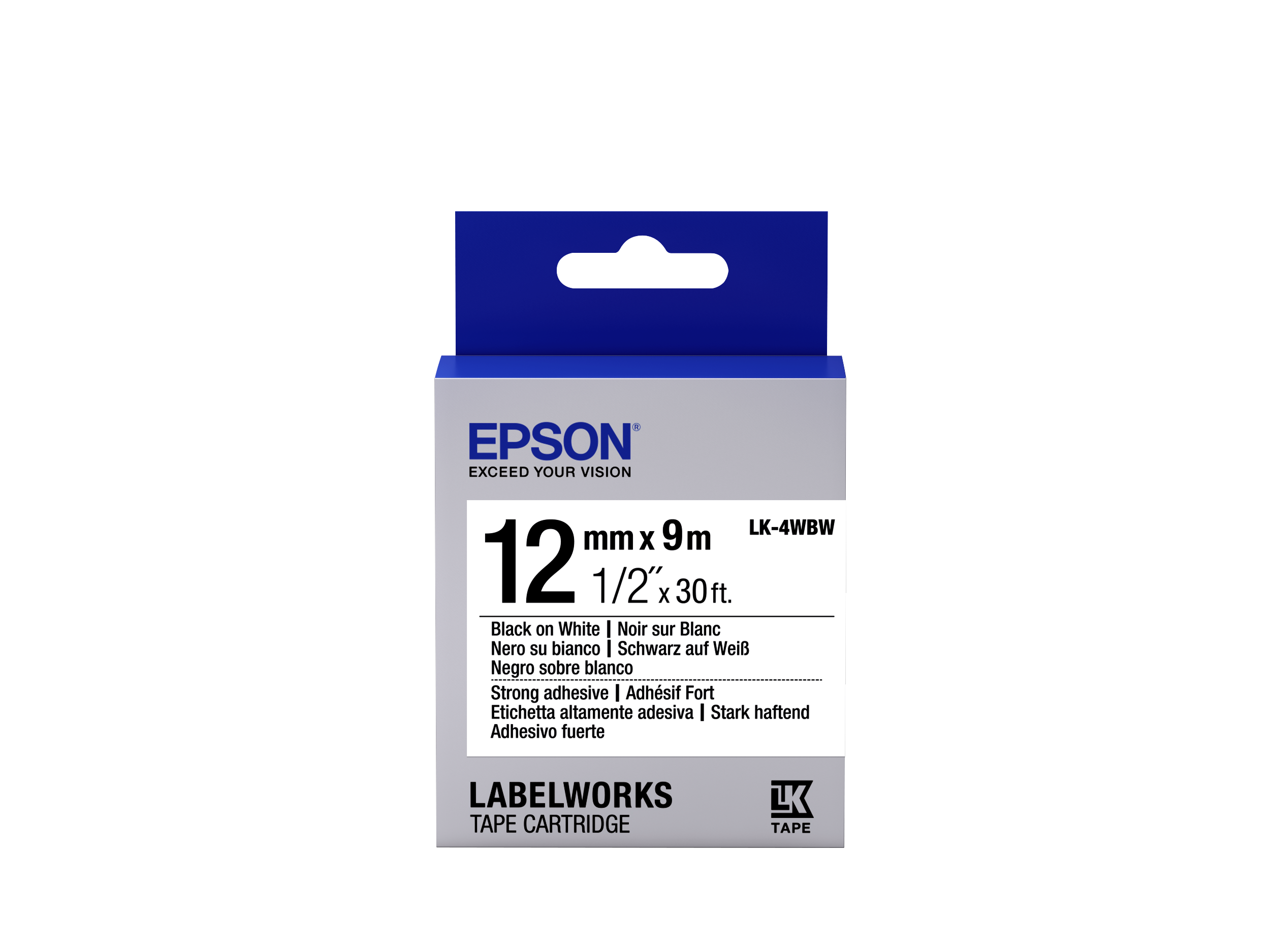 Epson Strong Adhesive Tape - LK-4WBW Strng adh Blk/Wht 12/9