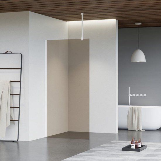 FortiFura Galeria inloopdouche - 70x200cm - rookglas - plafondarm - mat wit