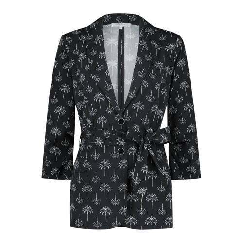 Tramontana Tramontana rechtvallende blazer met all over print zwart/wit