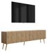 3xE living meuble TV avec panneaux avant rainurés, chêne, pieds obliques dorés