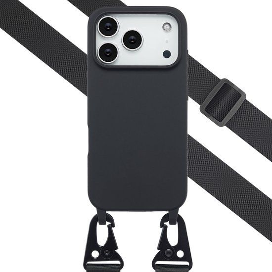 Selencia Hoesje - Geschikt voor Apple iPhone 17 Pro - Siliconen hoesje met afneembaar koord - Zwart