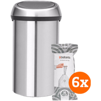 Brabantia Touch Bin 60 Liter Rvs Fingerprint Proof + Vuilniszakken (120 stuks)