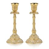 OwnMy Set van 2 taper kandelaars vintage metalen pijler kandelaars 7,4 inch, elegante messing kandelaars decor kandelaar set voor eettafel centerpieces bruiloft woondecoratie, goud