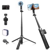 K&F CONCEPT 180 cm Selfie Stick statief voor iPhone, 3-in-1 clip, magnetisch & 1/4" schroef telefoon statief, MagSafe statief compatibel met iPhone 17/16/15, GoPro Hero, Insta360 X5, DJI Osmo Pocket 3
