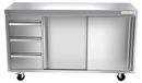 GOLDINOX meuble bas inox, 1800x600 mm, avec 3 tiroirs à gauche, sur roulettes, qualité PREMIUM