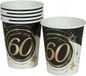 FIESTAS GUIRCA 6 wegwerpglazen 60 jaar (240 ml) (9 cm) - tafeldecoratie voor feestjes en evenementen - zwart, goud, wit