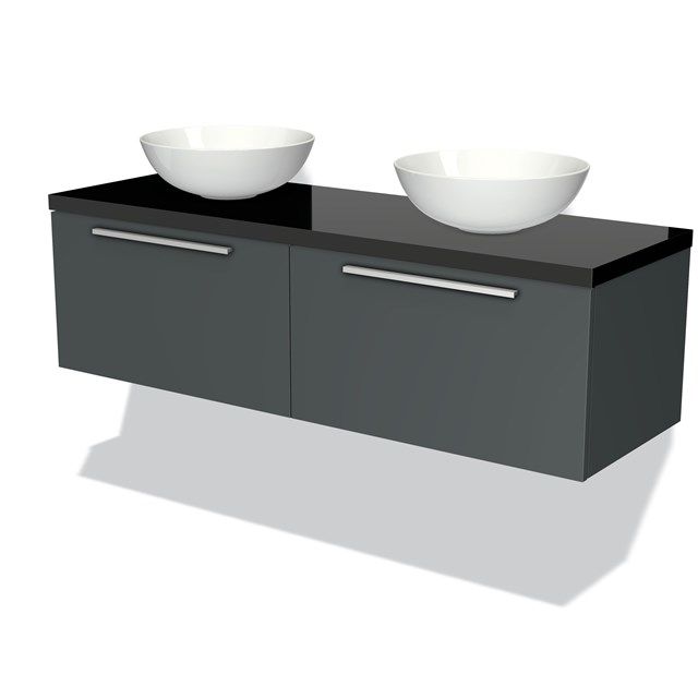 Maxaro Badkamermeubel Modulo Plato 140cm Donkergrijs 2 Lades Zwart Blad