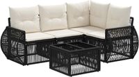 vidaXL Tuinbankenset 5-delig Zwart en Crèmewit Polyrattan