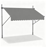 Merkloos Klemzonnescherm voor Balkon 250 x 120 cm – Zonder Boren – Verstelbaar 160-300 cm – Handslinger – Grijs