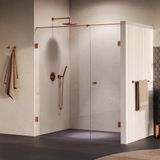Brauer Void - Carving Nisdeur - 2-Delig - Helder Glas - 170 x 200 cm - Omkeerbaar - met Draaideur 70 cm - Aan Muur - incl. Glascoating - PVD Koper Geborsteld