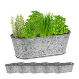 Relaxdays plantenbak zink, set van 6, voor binnen en buiten, HxBxD: 11 x 30,5 x 13,5 cm, ovale bloembak, zilverkleurig