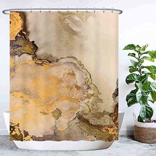 Ulticool Douchegordijn Marmerkleuren 180 x 200 cm - Goud/Bruin