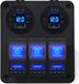 ProRide Schakelpaneel 12V voor Auto/Boot - USB C Stopcontact 6 Poorten met Schakelaar/Voltmeter - QC3.0 - 3 schakelaars - Blauw