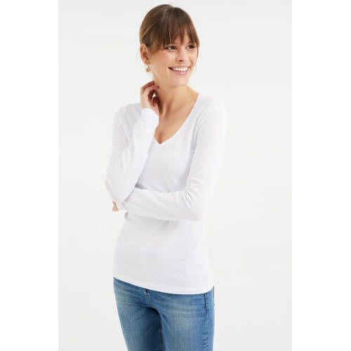 WE Fashion basic longsleeve met biologisch katoen - wit