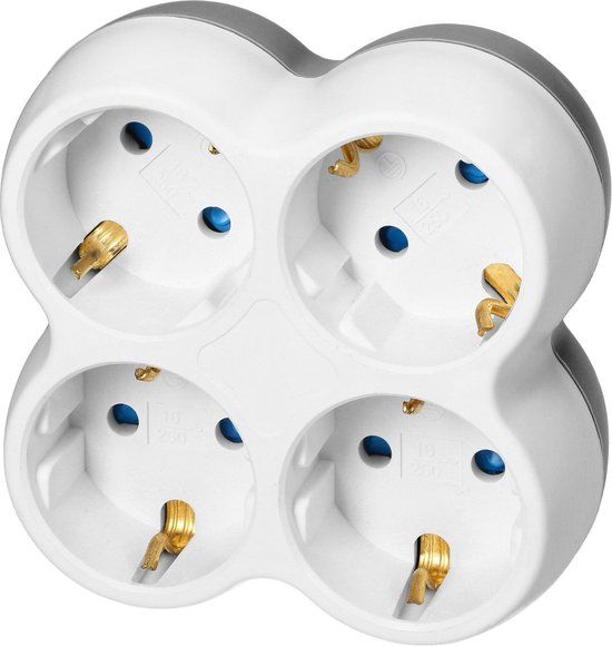 Orno Stopcontact splitter - Verdeelstekker horizontaal - Verloopstekker 4x Schuko - Doorvoerstekker Max 3680 Watt - Wit