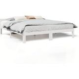Blanc Lit Double Lit Adulte Cadre De Lit Sans Matelas 160x200 Cm Bois De Pin Massif