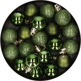 Cosy & Trendy Kerstballen - 20 st - kunststof - donkergroen - mat-glans-glitter - 3 cm