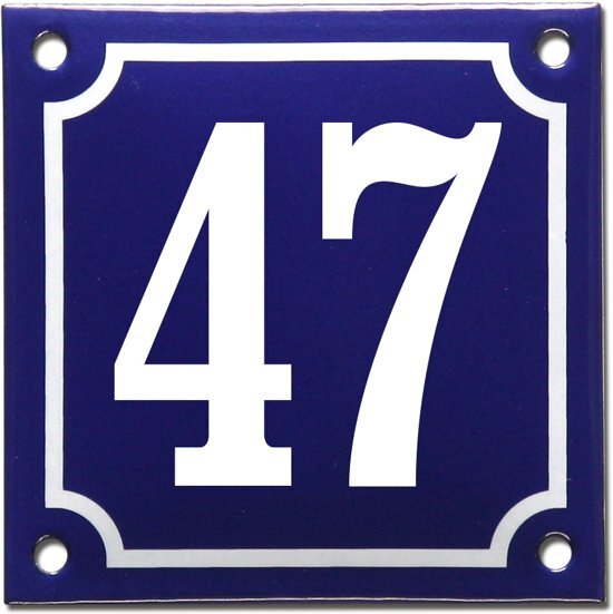 EmailleDesignÂ® Emaille huisnummer blauw/wit nr. 47
