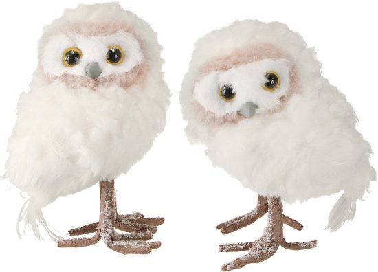 Kaemingk Winterdecoratie decoratieve uilenfiguren om staand wit 15cm 2 stuks