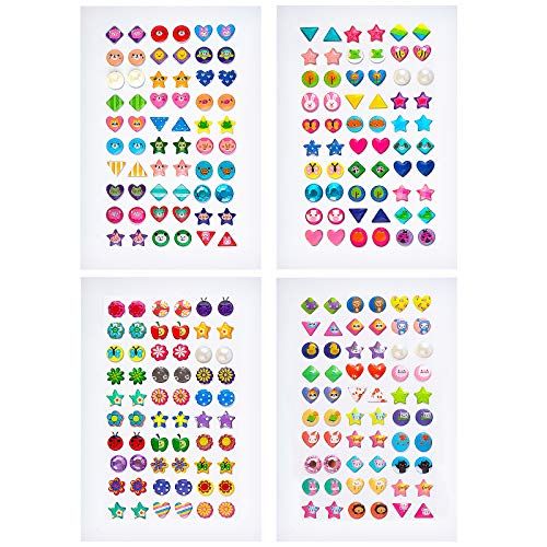 SAVITA 240 Stuks Stick on Oorbellen 3D Gem Stickers Glitter Sparkle Crystal Stickers Sticker Oorbellen voor Meisjes Kinderen Kinderen Meerdere Kleuren & Vormen (4 Vel)