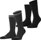 Burlington Everyday Stripe- Mixed 2-Pack gedessineerd katoen multipack sokken heren zwart - maat 40-46