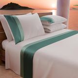 PETTI Artigiani Italiani - Eenpersoons beddengoedset met dubbel ruches, 3-delig, 90 x 200 cm, bedlaken van percal-katoen - hoeslaken, bedlaken en 1 kussensloop, petrol