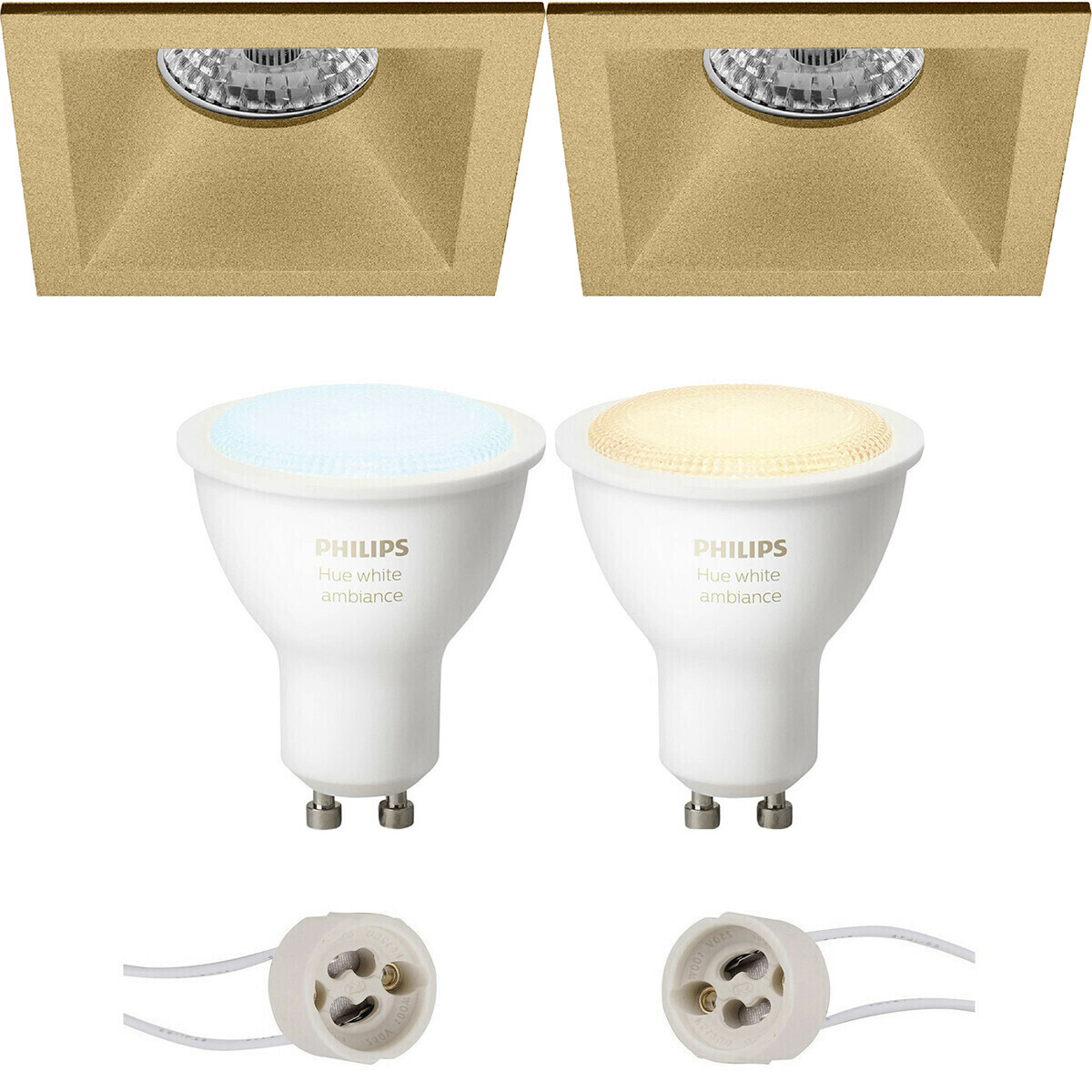 BES LED Pragmi Pollon Pro - Inbouw Vierkant - Mat Goud - Verdiept - 82mm - Philips Hue - LED Spot Set GU10 - White Ambiance - Bluetooth