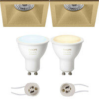 BES LED Pragmi Pollon Pro - Inbouw Vierkant - Mat Goud - Verdiept - 82mm - Philips Hue - LED Spot Set GU10 - White Ambiance - Bluetooth