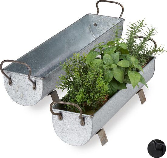 Merkloos Set of 2 - Black Metal Rectangular Planter - 61x14x16.5 cm - Balcony/Indoor/Outdoor