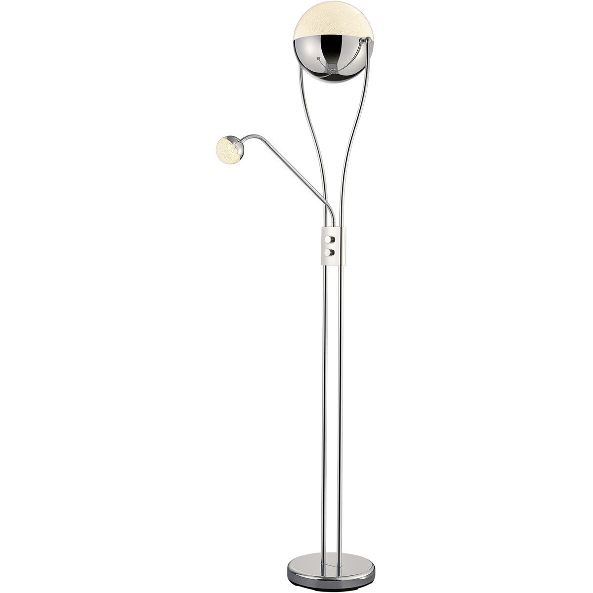 BES LED LED Vloerlamp - Trion Chiso - 25W - Warm Wit 3000K - 2-lichts - Dimbaar - Rond - Glans Chroom - Aluminium