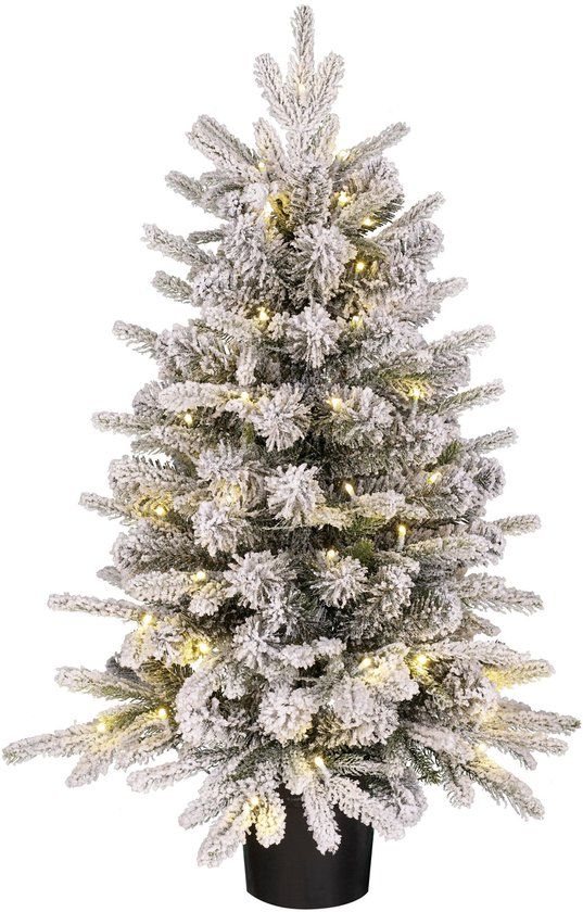 Black Box Trees Grimshaw Kunstkerstboom in Pot met LED Verlichting en Timerfunctie - H90 x Ø61 cm - Groen, Wit