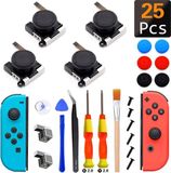 Okado Joy-Con Reparatieset voor Nintendo Switch – 4x Joystick Vervanging + Tools – 25-Delige Set met Tri-Wing en Kruiskop Schroevendraaier – Thumb Stick Caps en Accessoires