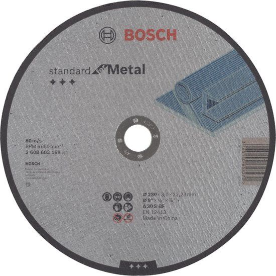 Bosch Doorslijpschijf recht Standard for Metal A 30 S BF, 230 mm, 22,23 mm, 3,0 mm