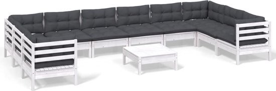 The Living Store Loungeset - Grenenhout - Wit - 63.5x63.5x62.5 cm - Inclusief kussens