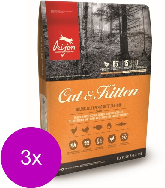 Orijen Whole Prey Cat & Kitten Kip&Kalkoen - Kattenvoer - 3 x 1.8 kg