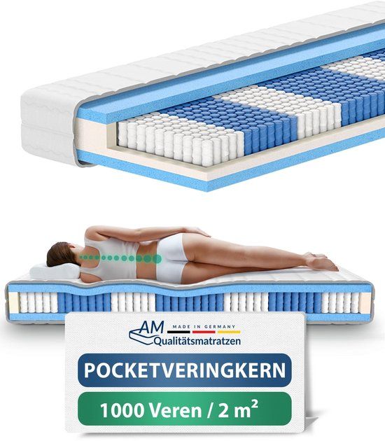 AM Qualitätsmatratzen - 1000 veren 7-zone pocketveringmatras 180x200 cm (H4)