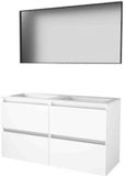 Basic-Line Framed 46 Badkamermeubelset - 120 x 46 cm - Greeploos - 4 Lades - Acryl Wastafel - Zonder Kraangat - Spiegel met Zwart Aluminium Frame - Ice White