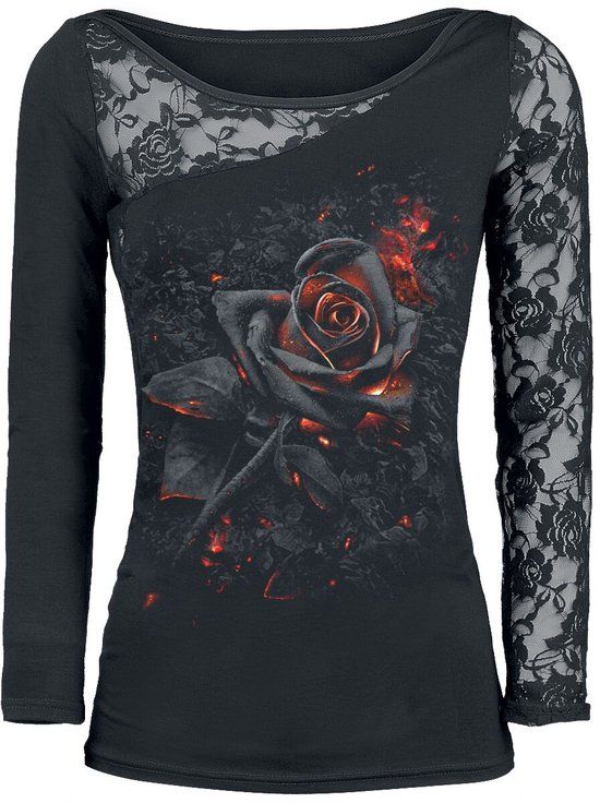 Spiral Burnt Rose Dames Shirt met lange mouwen - zwart - 4XL