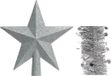 Decoris Kaemingk B.V. Kerstversiering kunststof glitter ster piek 19 cm en sterren folieslingers pakket zilver