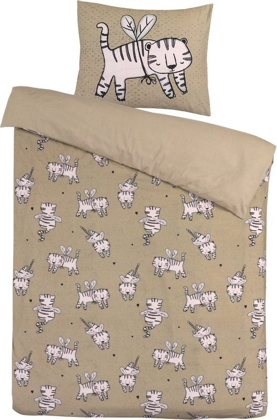 Kidzroom Dress-Up Dekbedovertrek Set - 140x200 cm - Beige - Tijger