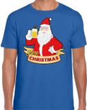 Bellatio Decorations Shoppartners Bv Fout Kerst shirt / t-shirt - Cheers / bier Santa - blauw - heren - kerstkleding / kerst outfit S