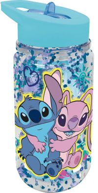 Stor Disney's Stitch Tritan Drinkfles – 330 ml – Met glittereffect – Vaatwasserbestendig & BPA-vrij - Drinkfles met rietje voor kinderen – Transparant blauw